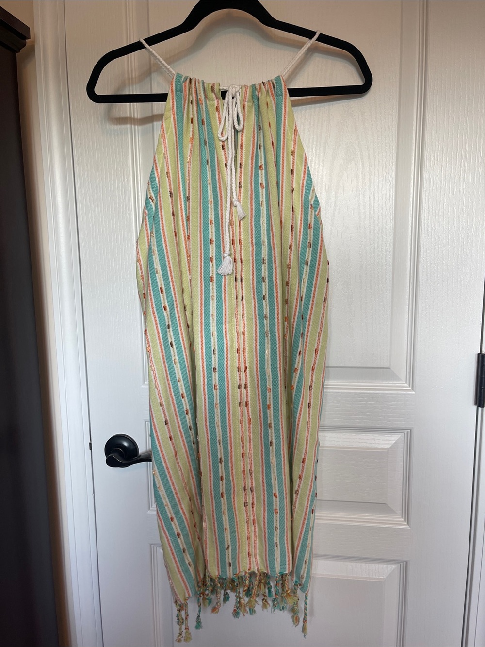 Striped Halter Swim Coverup Dress in Mint & Cream 💯 cotton